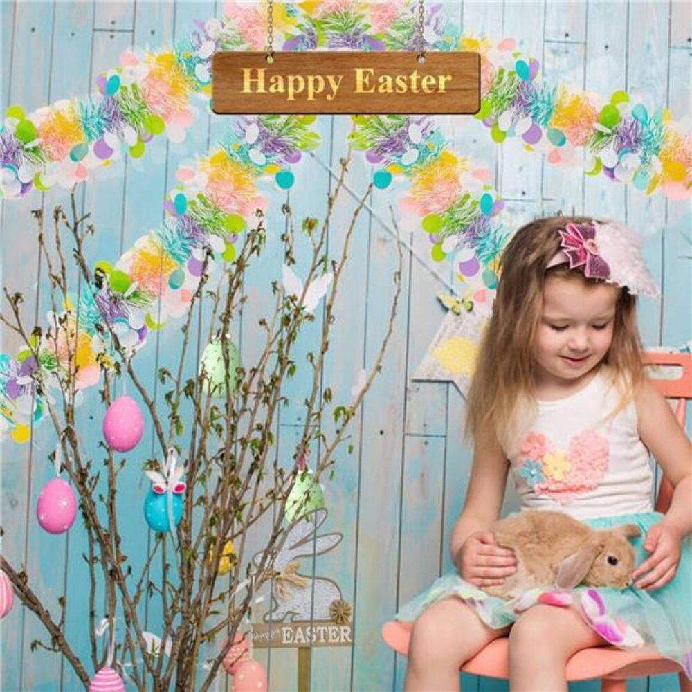 33FT Easter Tinsel Garland Colorful Easter Egg Metallic Twist Tinsel Garland